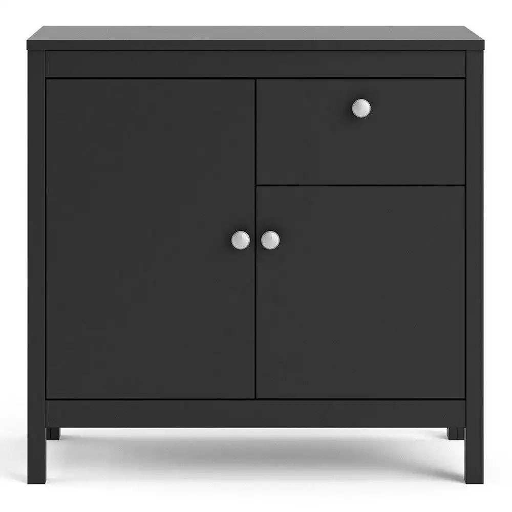 Madrid Small Compact Sideboard Buffet Unit 2 Doors + 1 Drawer in Black - Price Crash Furniture