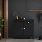 Madrid Small Compact Sideboard Buffet Unit 2 Doors + 1 Drawer in Black - Price Crash Furniture