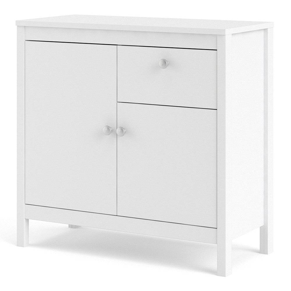 Madrid Small Compact Sideboard Buffet Unit 2 Doors + 1 Drawer in White - Price Crash Furniture