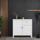 Madrid Small Compact Sideboard Buffet Unit 2 Doors + 1 Drawer in White - Price Crash Furniture