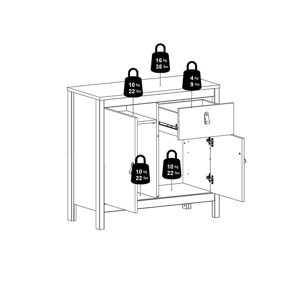 Madrid Small Compact Sideboard Buffet Unit 2 Doors + 1 Drawer in White - Price Crash Furniture