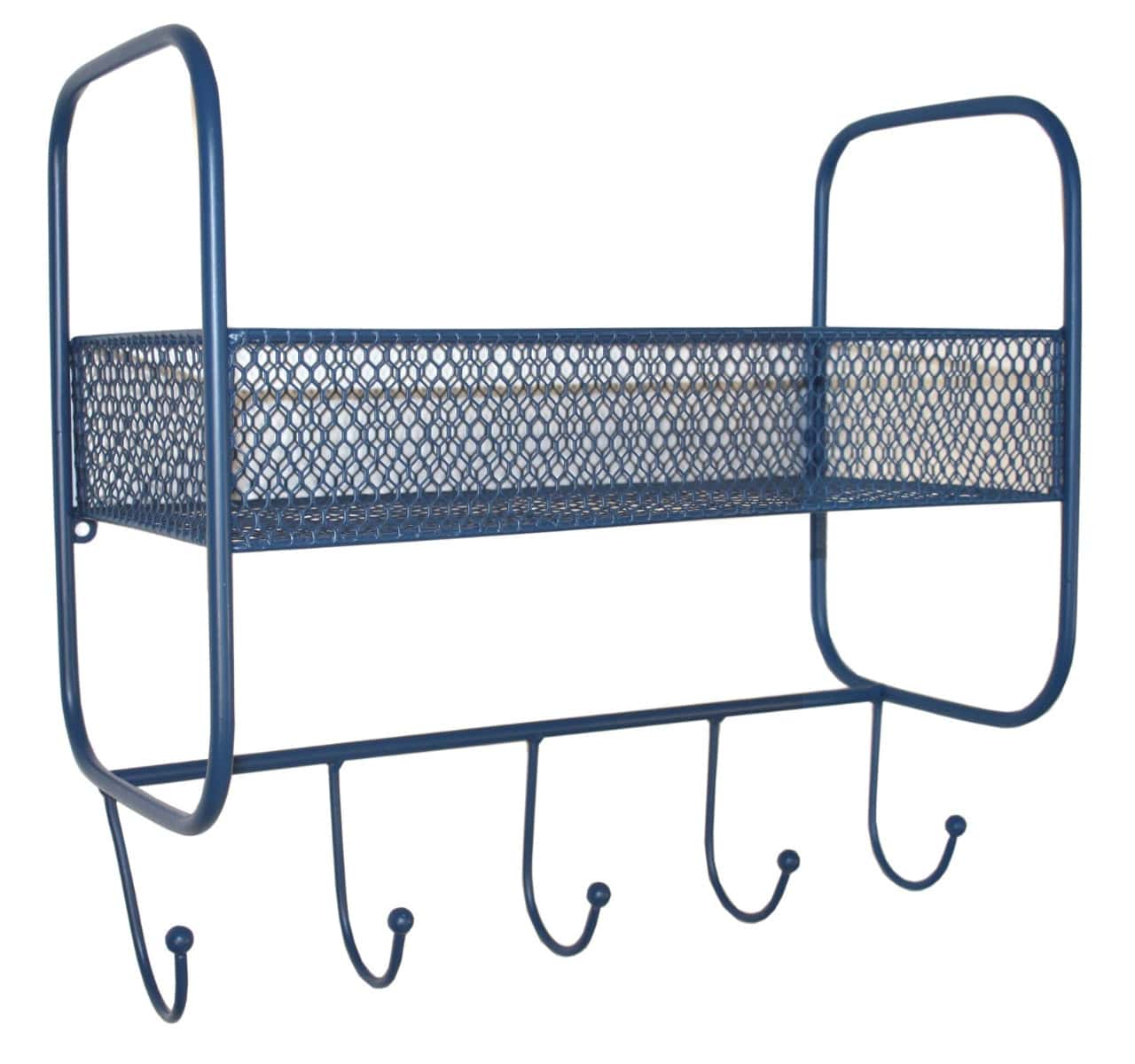 Mesh Wall Shelf With 5 Hooks Blue - Price Crash Furniture