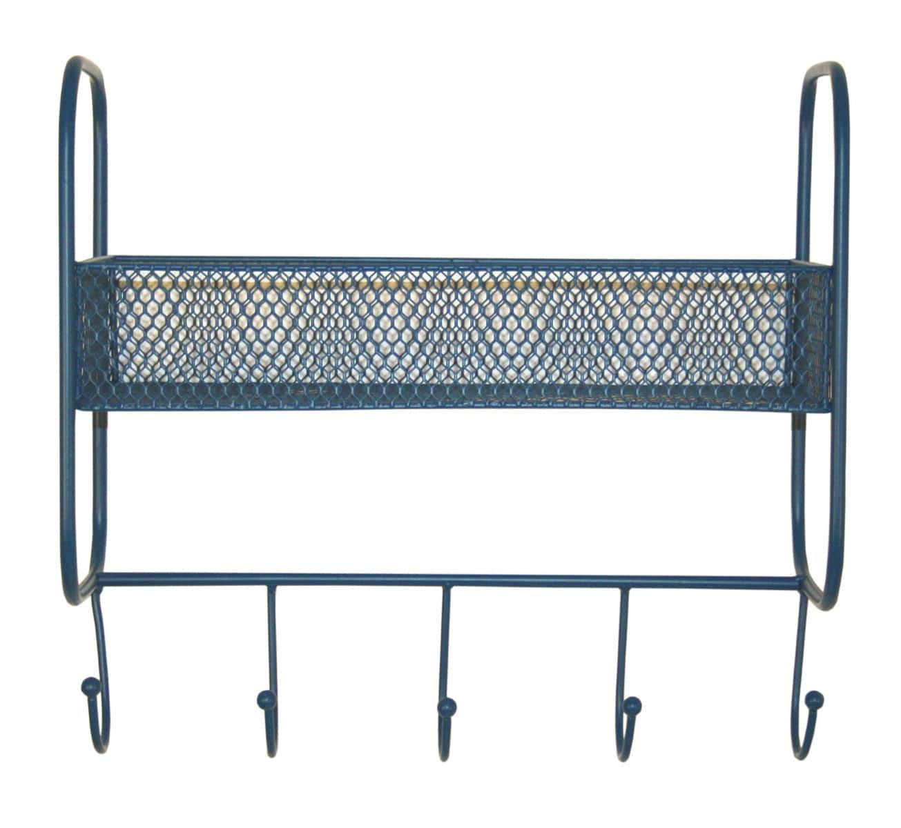 Mesh Wall Shelf With 5 Hooks Blue - Price Crash Furniture