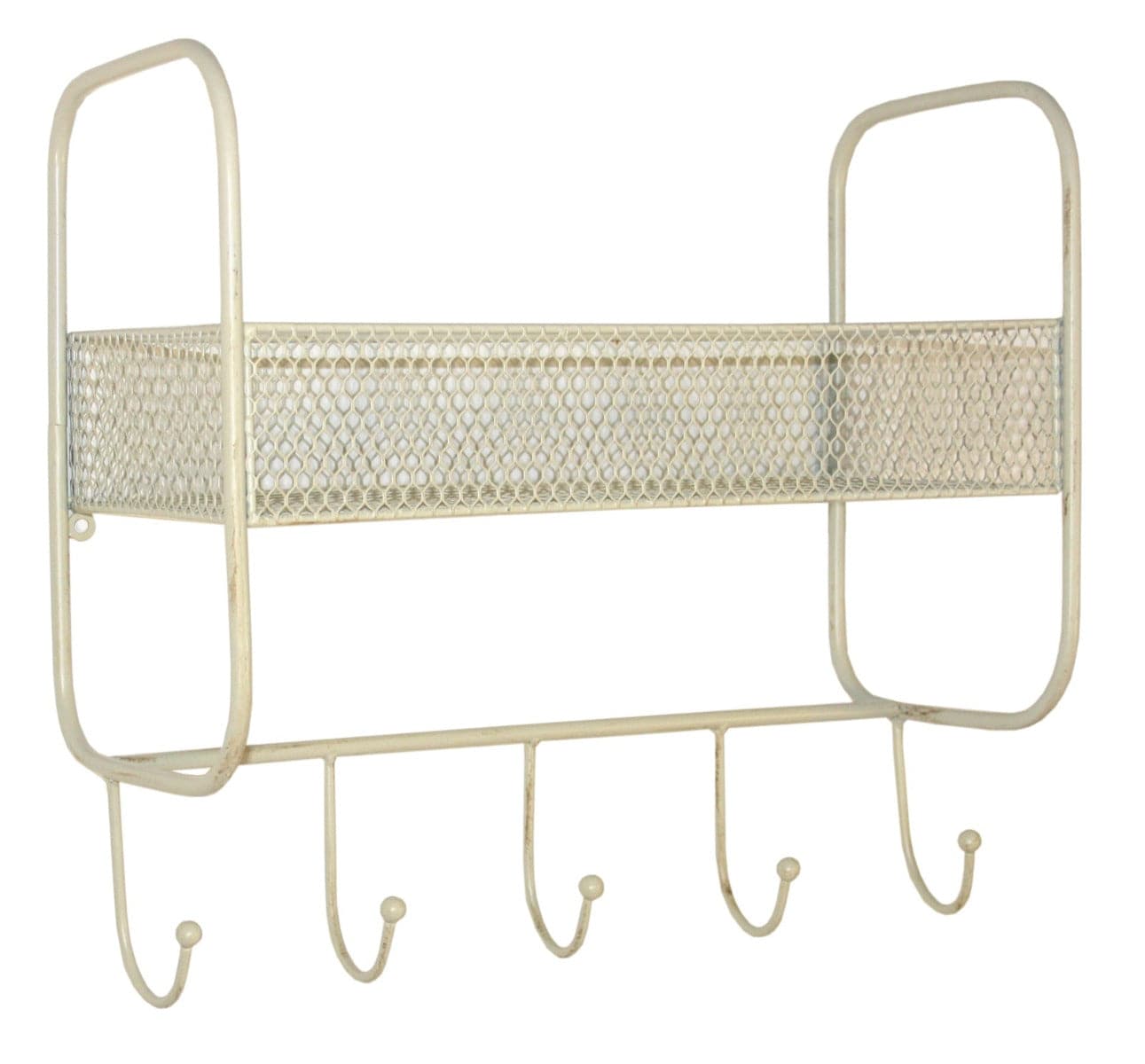 Mesh Wall Shelf With 5 Hooks Cream - Price Crash Furniture