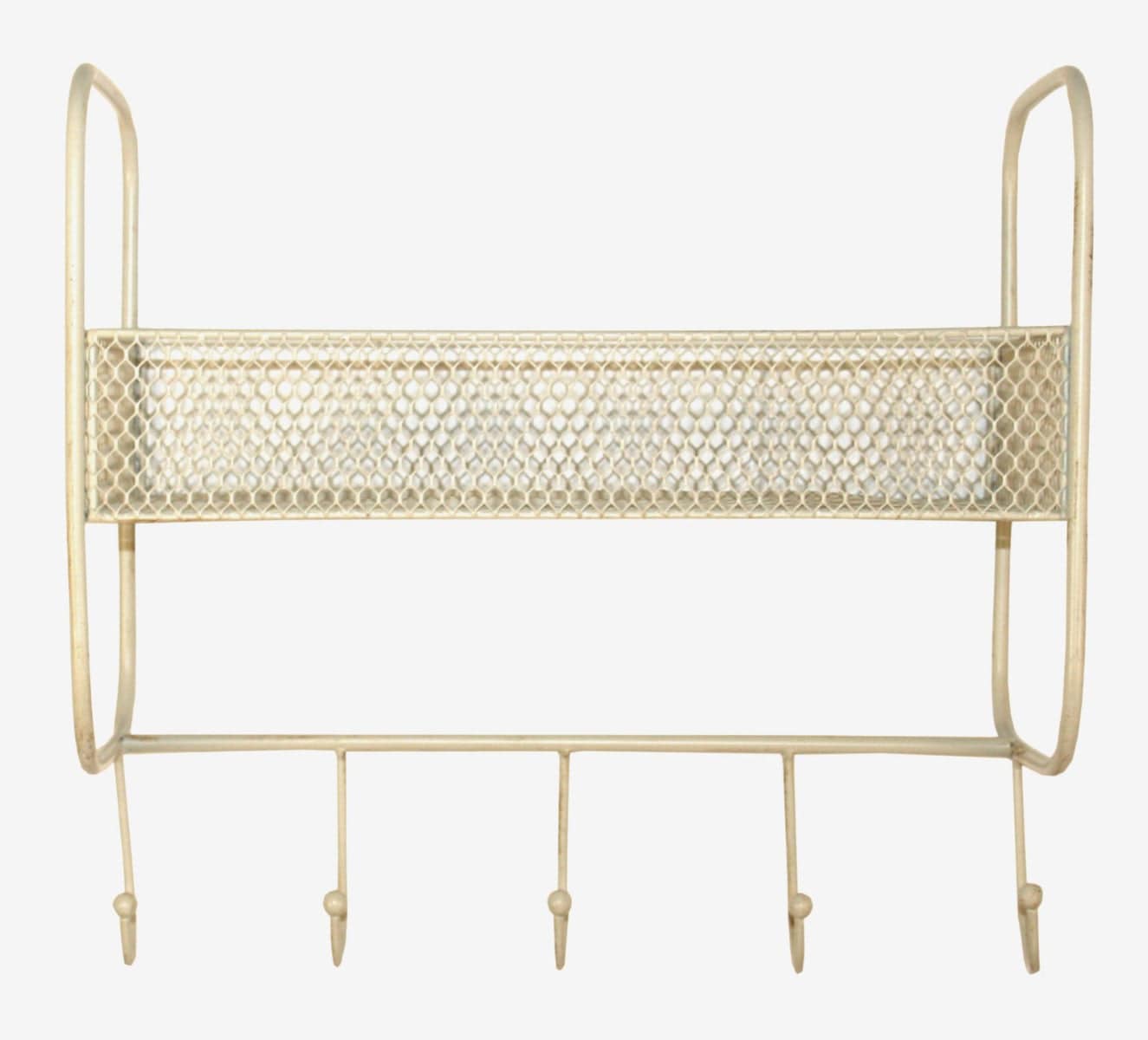 Mesh Wall Shelf With 5 Hooks Cream - Price Crash Furniture