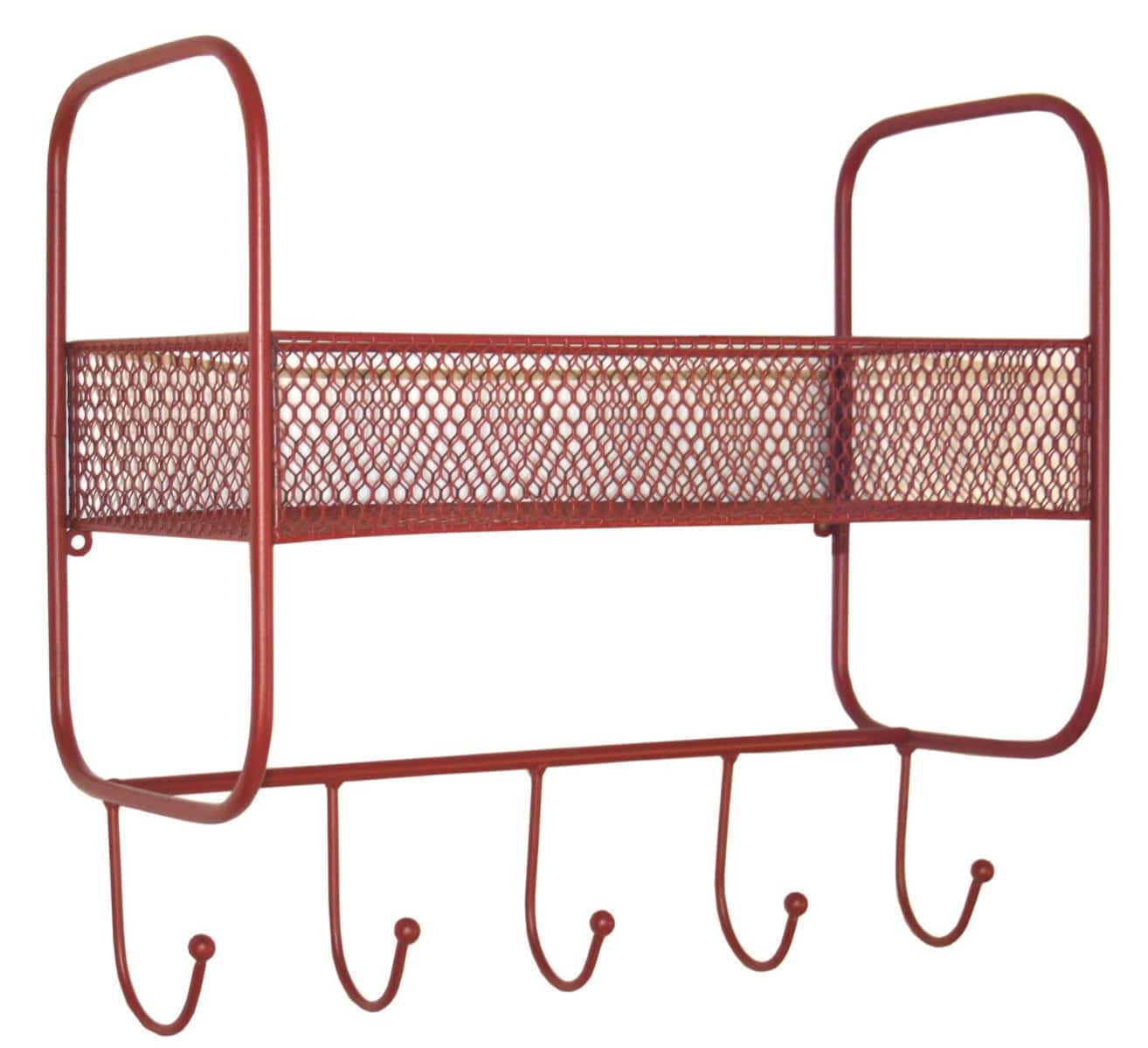 Mesh Wall Shelf With 5 Hooks Red - Price Crash Furniture