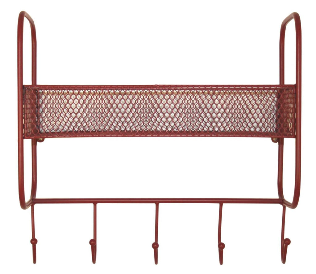 Mesh Wall Shelf With 5 Hooks Red - Price Crash Furniture