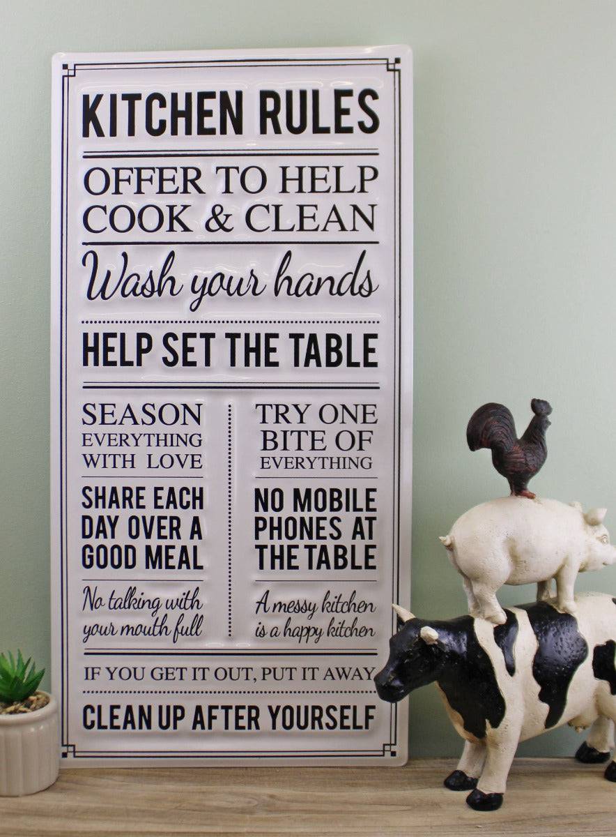 Metal, Wall Hanging Kitchen Rules Plaque, 60x30cm - Price Crash Furniture