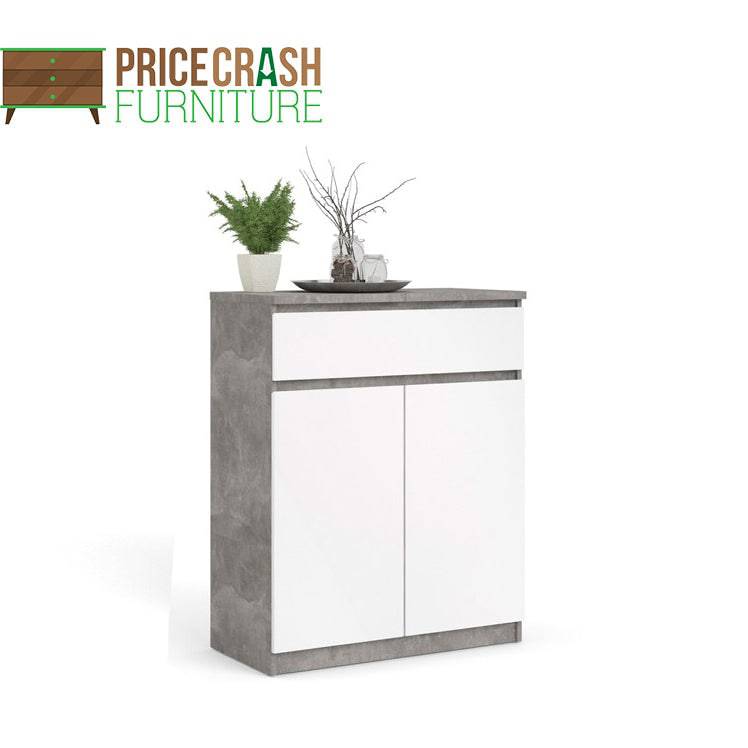 Naia Sideboard 1 Drawer 2 Doors in Concrete Grey and White High Gloss - Price Crash Furniture