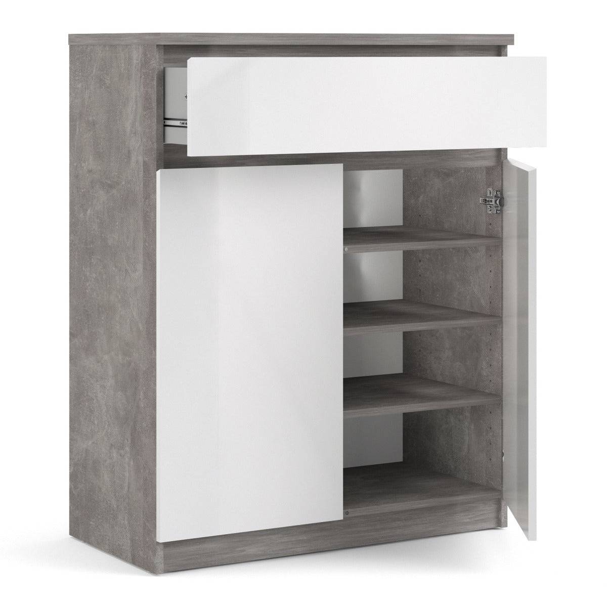 Naia Sideboard 1 Drawer 2 Doors in Concrete Grey and White High Gloss - Price Crash Furniture