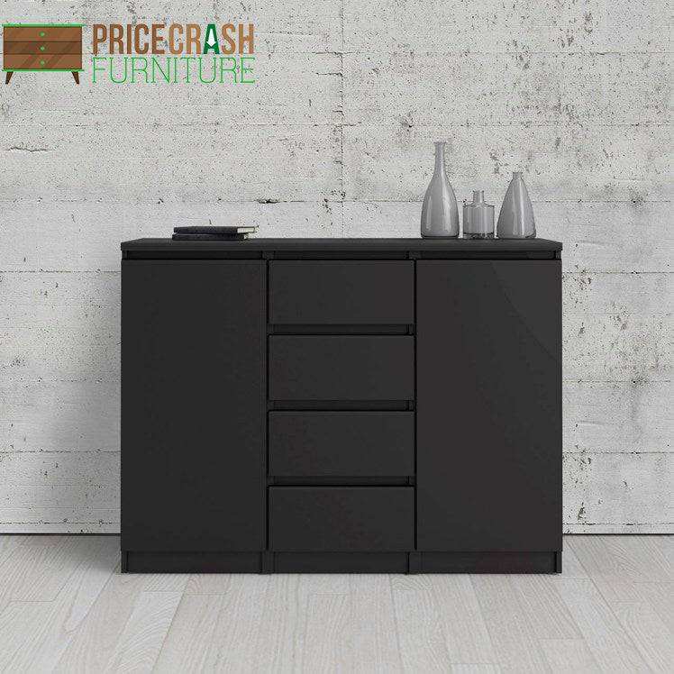 Naia Sideboard - 4 Drawers 2 Doors in Black Matt - Price Crash Furniture