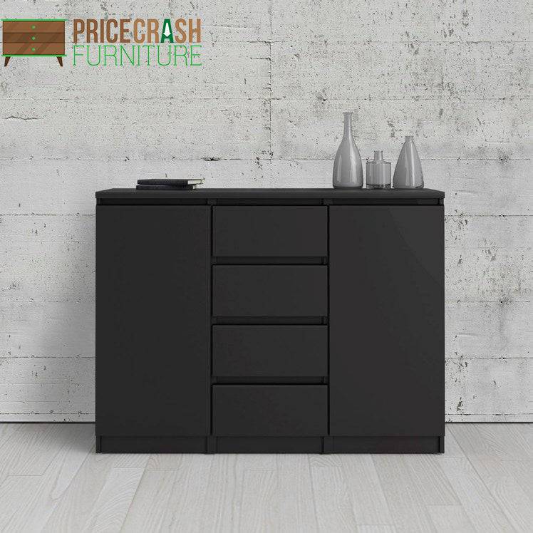 Naia Sideboard - 4 Drawers 2 Doors in Black Matt - Price Crash Furniture