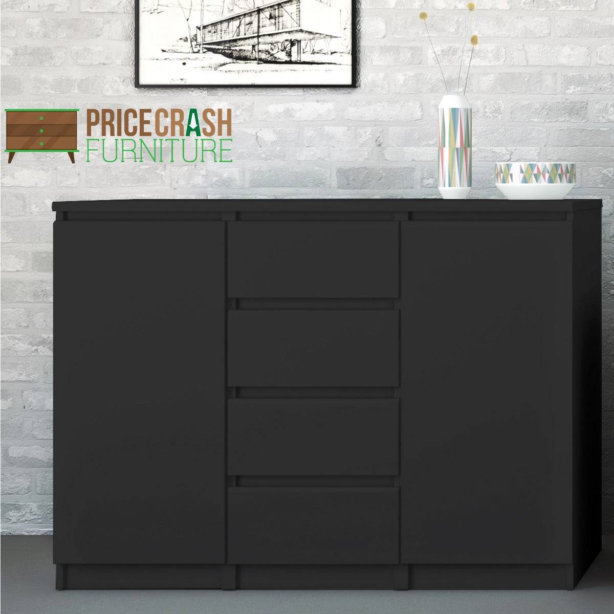 Naia Sideboard - 4 Drawers 2 Doors in Black Matt - Price Crash Furniture