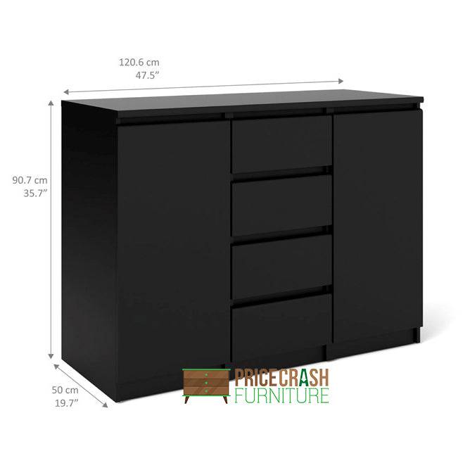 Naia Sideboard - 4 Drawers 2 Doors in Black Matt - Price Crash Furniture