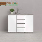 Naia Sideboard 4 Drawers 2 Doors in Concrete Grey and White High Gloss - Price Crash Furniture