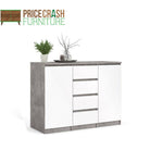 Naia Sideboard 4 Drawers 2 Doors in Concrete Grey and White High Gloss - Price Crash Furniture