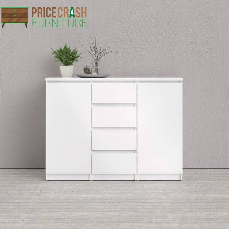 Naia Sideboard 4 Drawers 2 Doors in White High Gloss - Price Crash Furniture