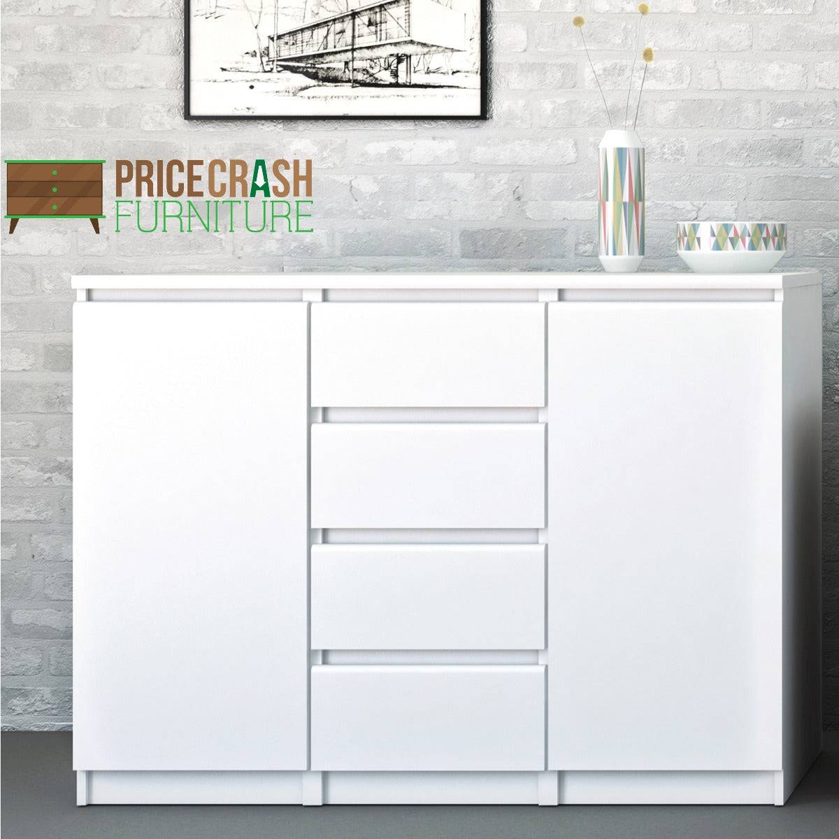 Naia Sideboard 4 Drawers 2 Doors in White High Gloss - Price Crash Furniture