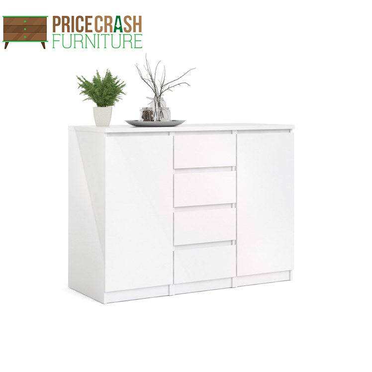Naia Sideboard 4 Drawers 2 Doors in White High Gloss - Price Crash Furniture
