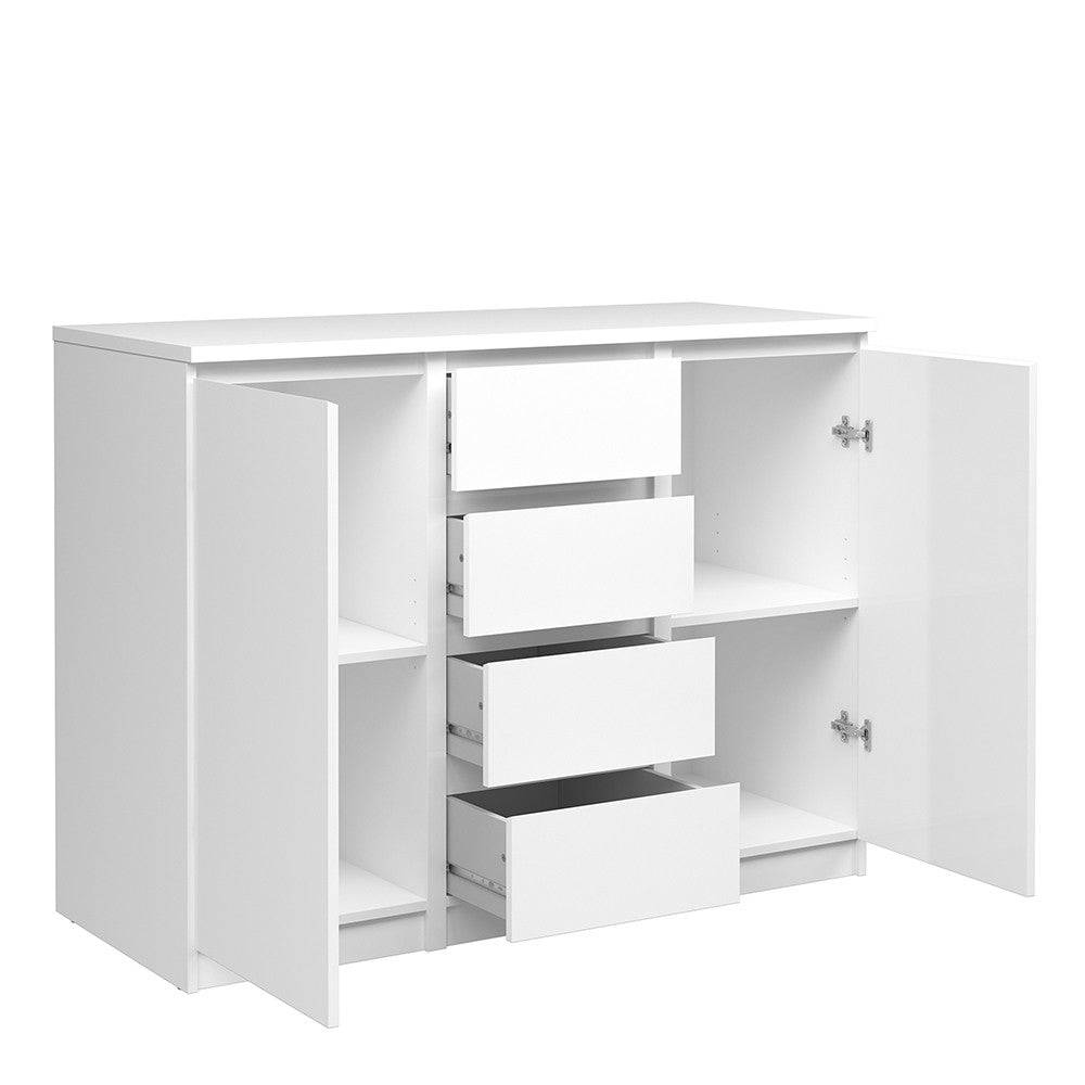 Naia Sideboard 4 Drawers 2 Doors in White High Gloss - Price Crash Furniture