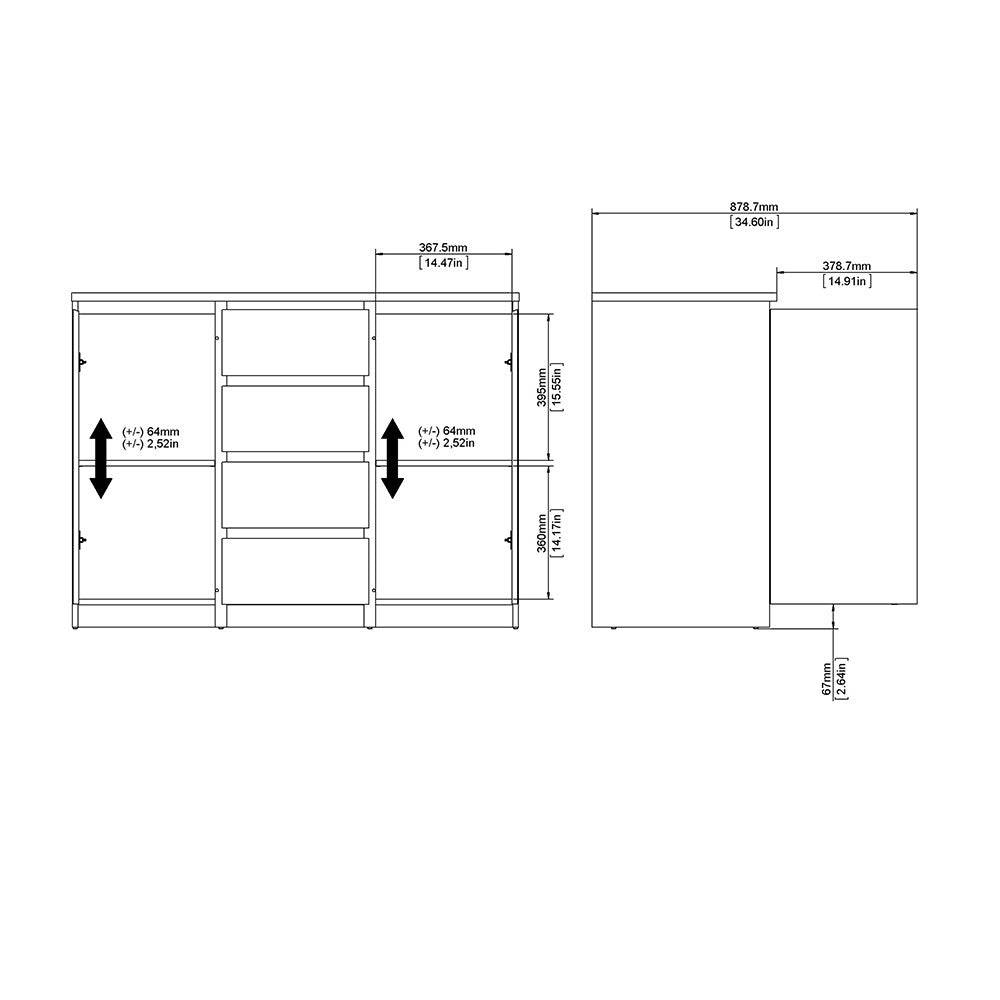 Naia Sideboard Buffet Unit 4 Drawers 2 Doors in Sonoma Oak - Price Crash Furniture