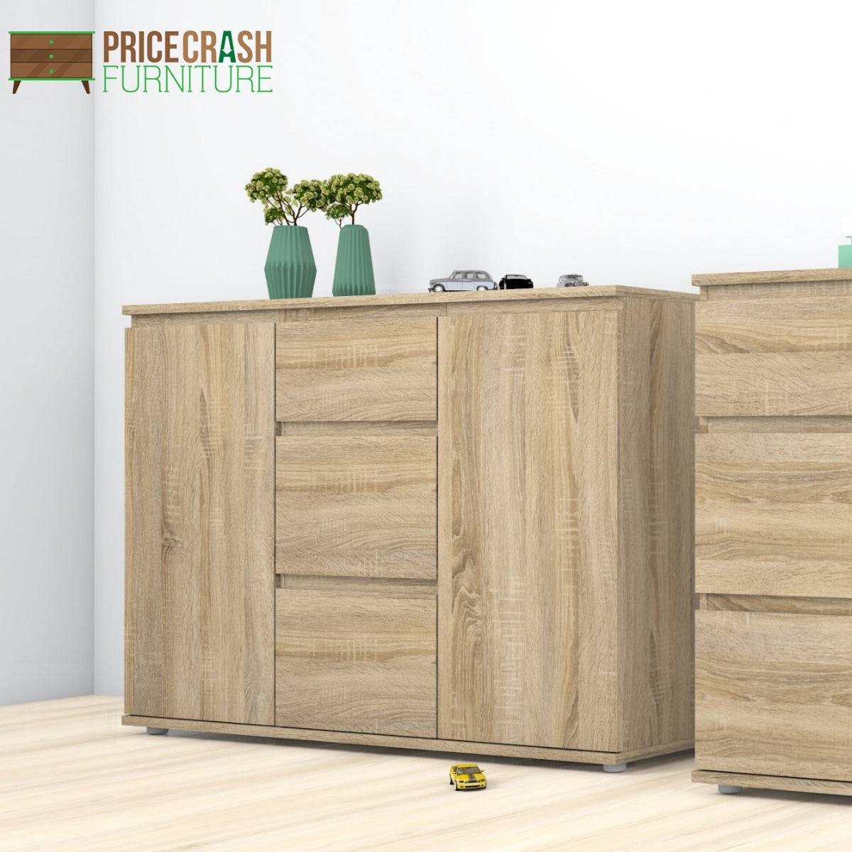 Nova Sideboard - 3 Drawers 2 Doors in Oak - Price Crash Furniture