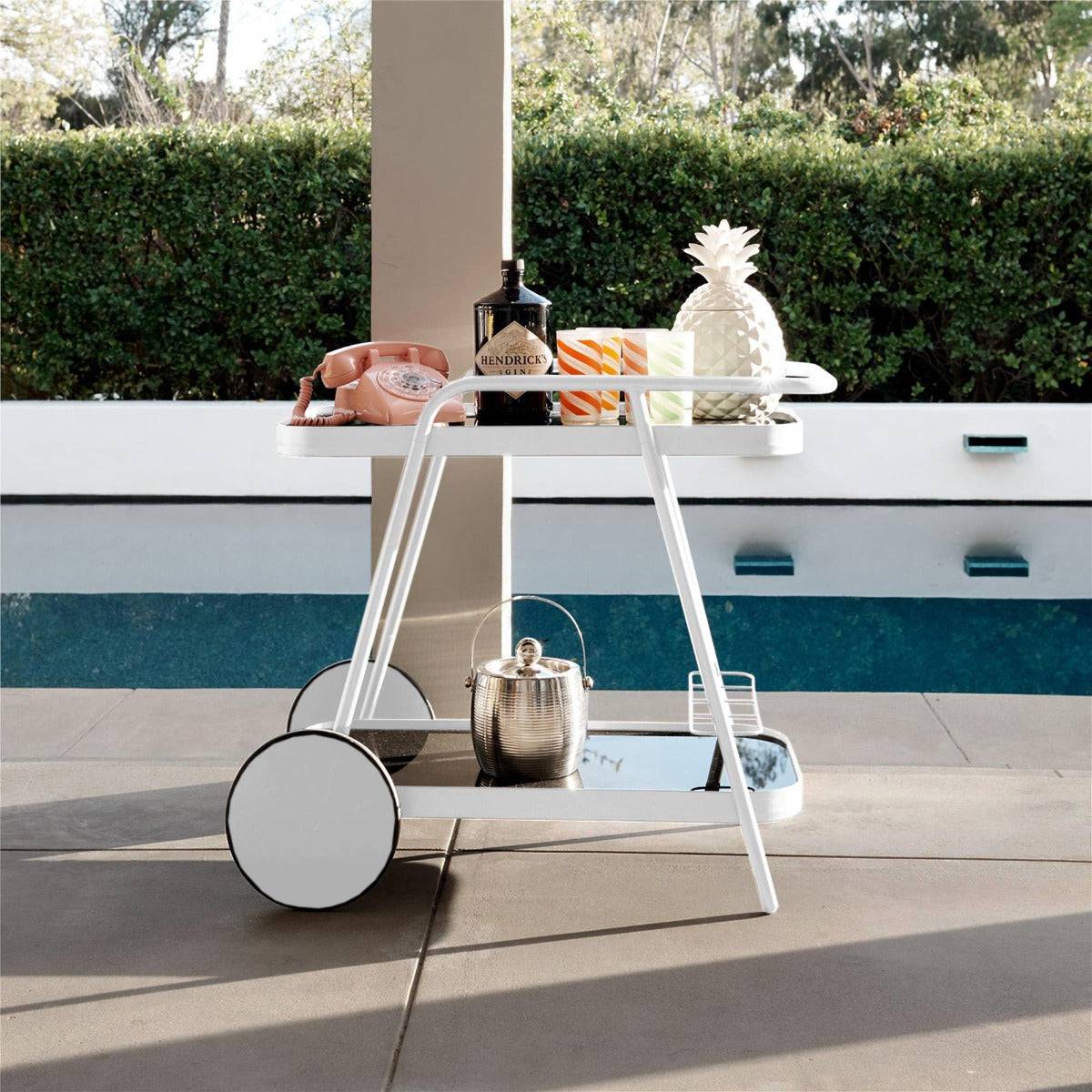 Novogratz Barbie Drinks Bar Serving Cart in White Indoor/Outdoor - Price Crash Furniture