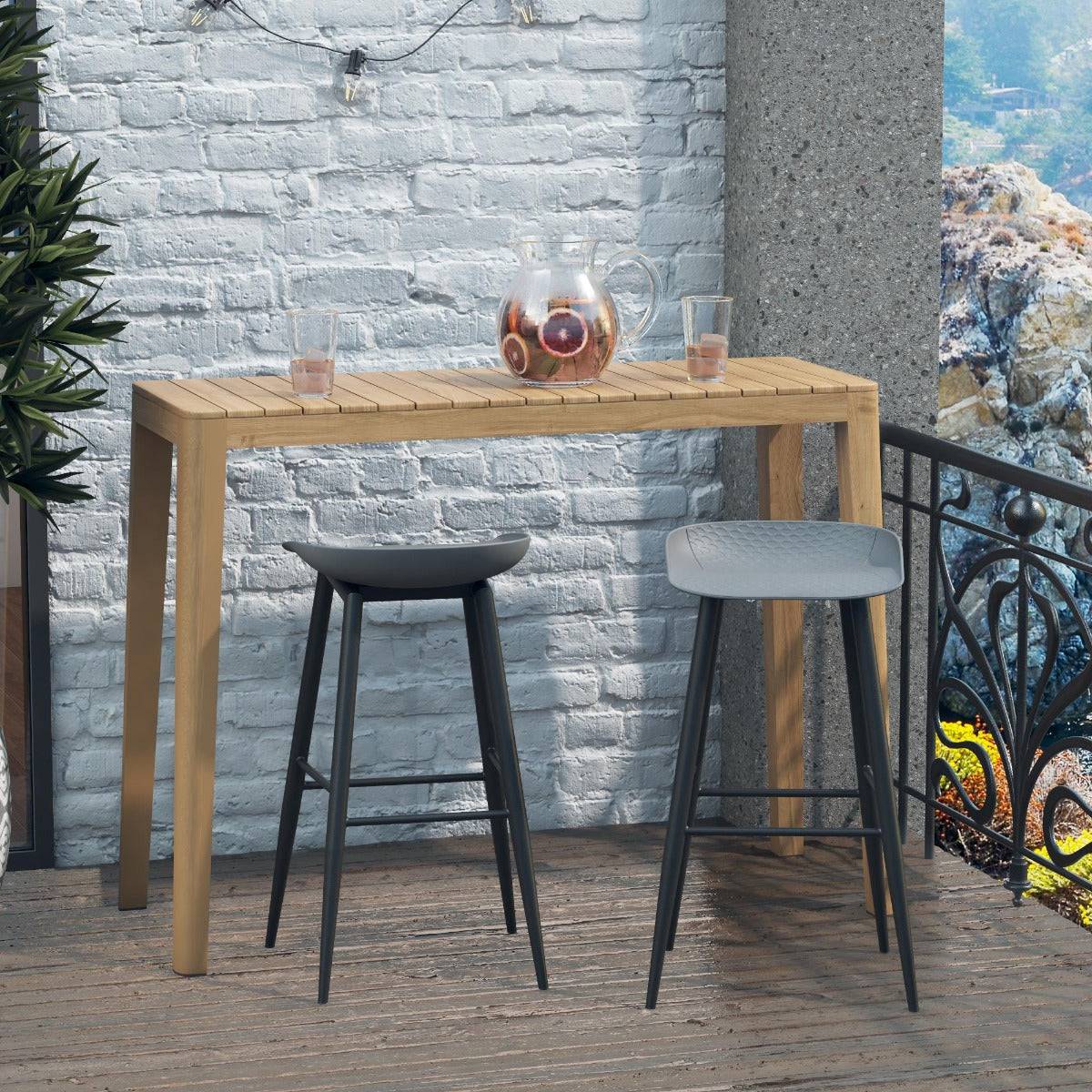 Novogratz Riley Set of 2 Barstools in Grey for Indoor/Outdoor - Price Crash Furniture