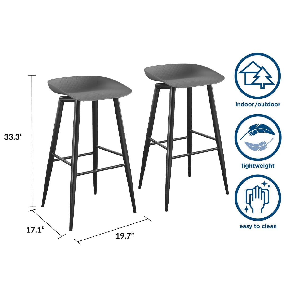 Novogratz Riley Set of 2 Barstools in Grey for Indoor/Outdoor - Price Crash Furniture