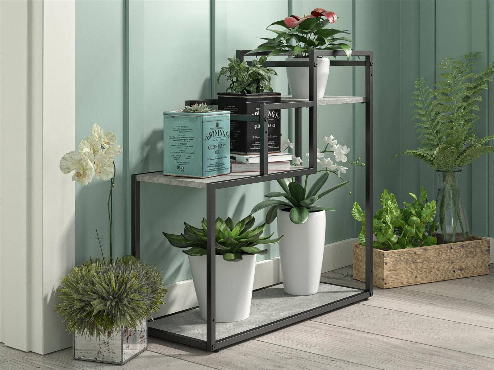 Novogratz Weston Plant Stand in Light Concrete - Price Crash Furniture