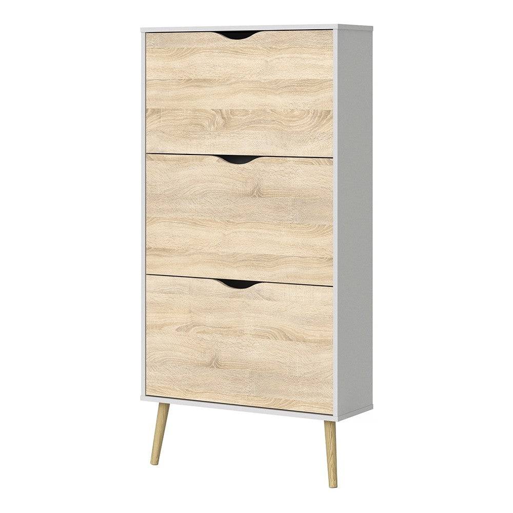 Oslo Shoe Cabinet 3 Drawers in White and Oak - Price Crash Furniture