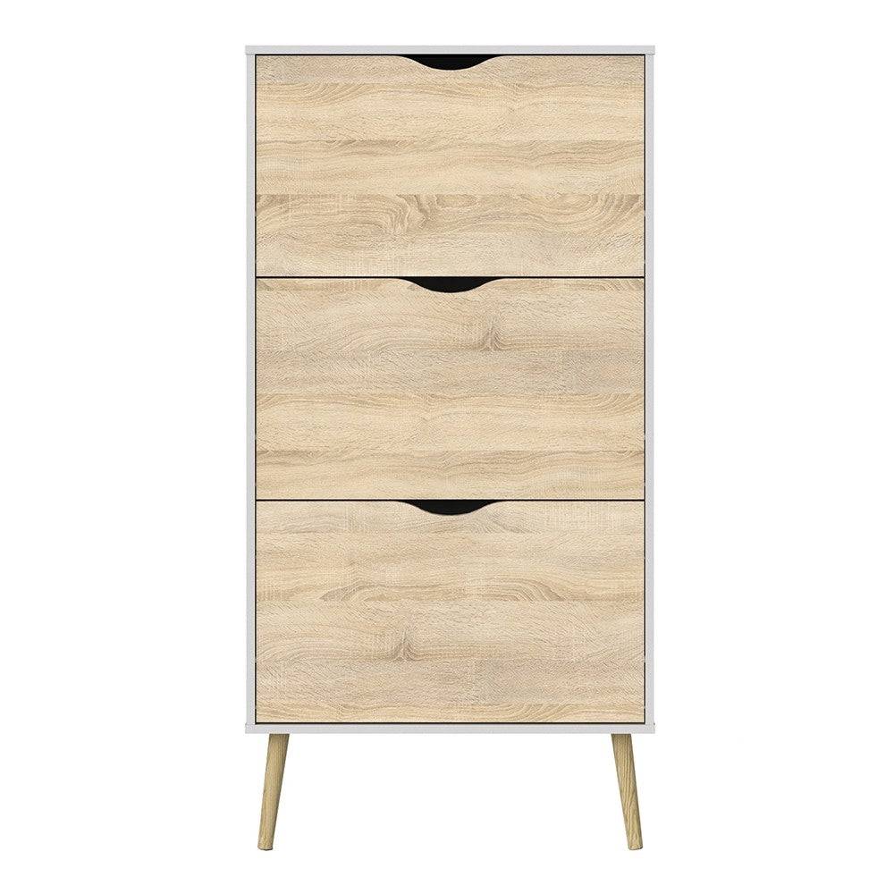 Oslo Shoe Cabinet 3 Drawers in White and Oak - Price Crash Furniture