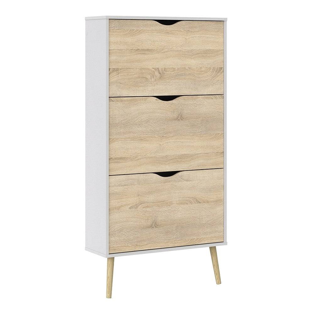 Oslo Shoe Cabinet 3 Drawers in White and Oak - Price Crash Furniture