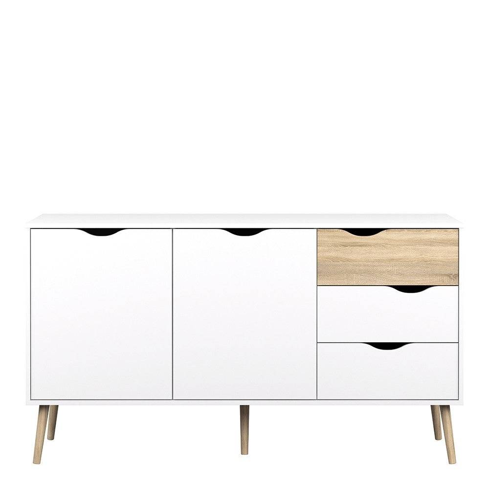 Oslo Sideboard - Large - 3 Drawers 2 Doors In White And Oak - Price Crash Furniture