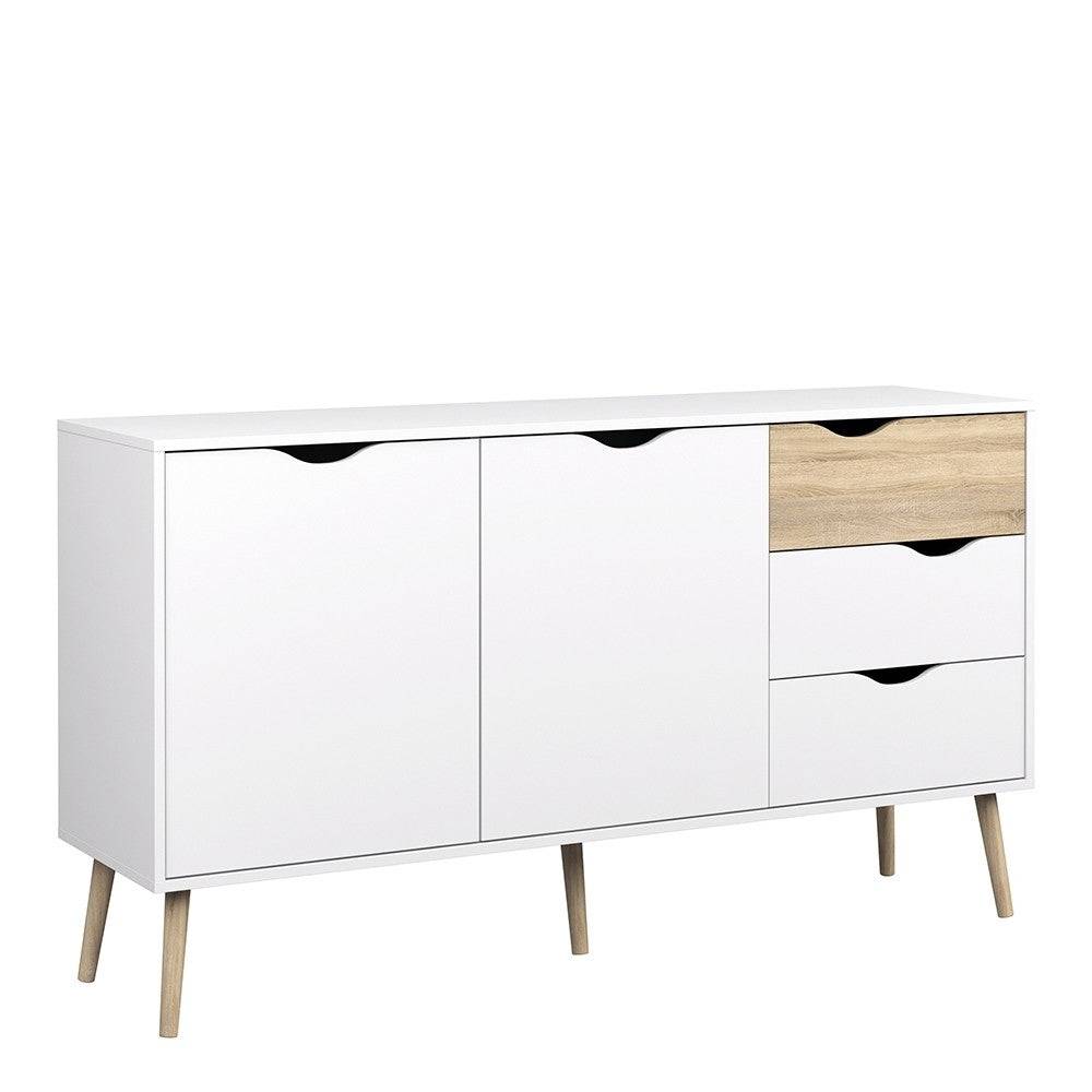 Oslo Sideboard - Large - 3 Drawers 2 Doors In White And Oak - Price Crash Furniture