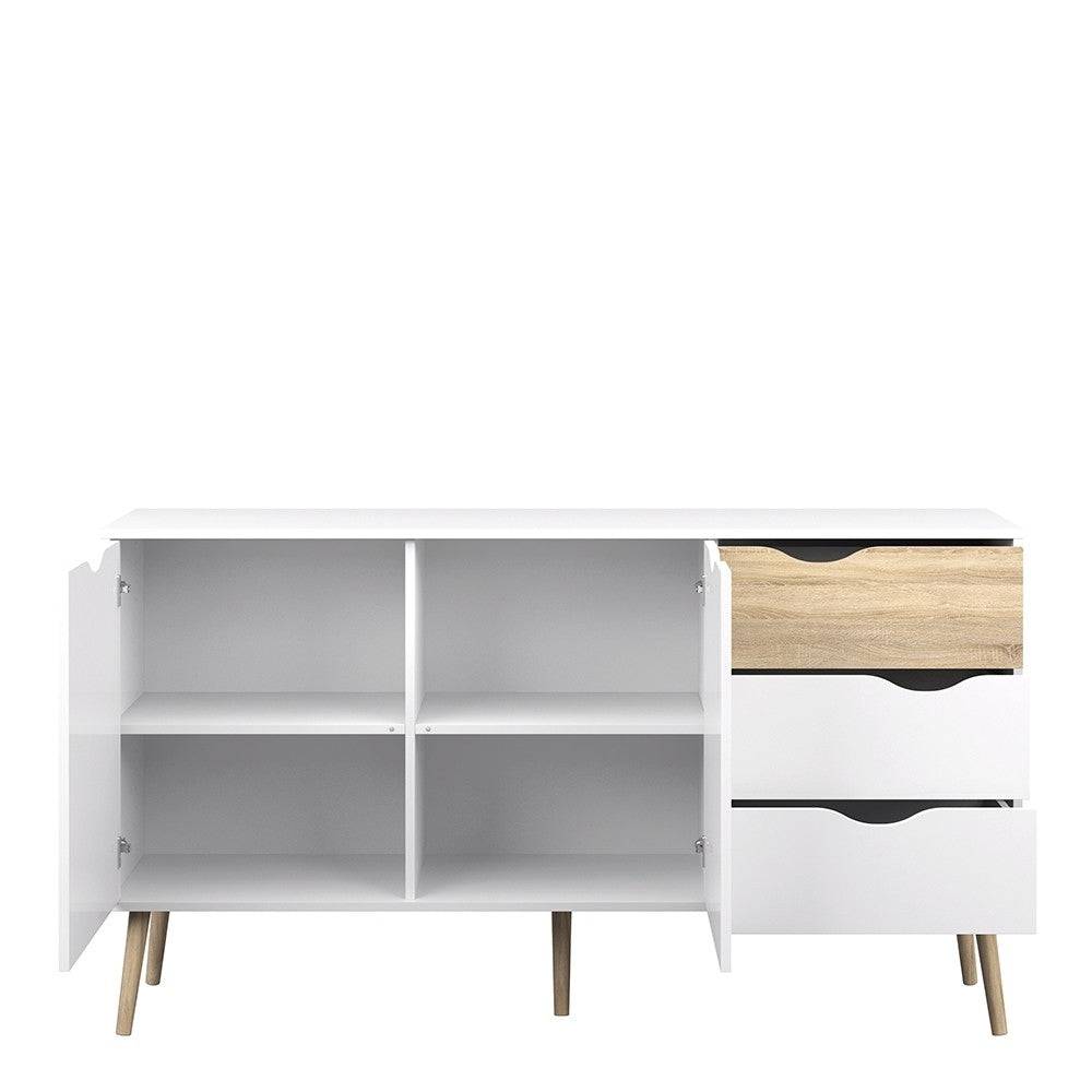 Oslo Sideboard - Large - 3 Drawers 2 Doors In White And Black Matt - Price Crash Furniture