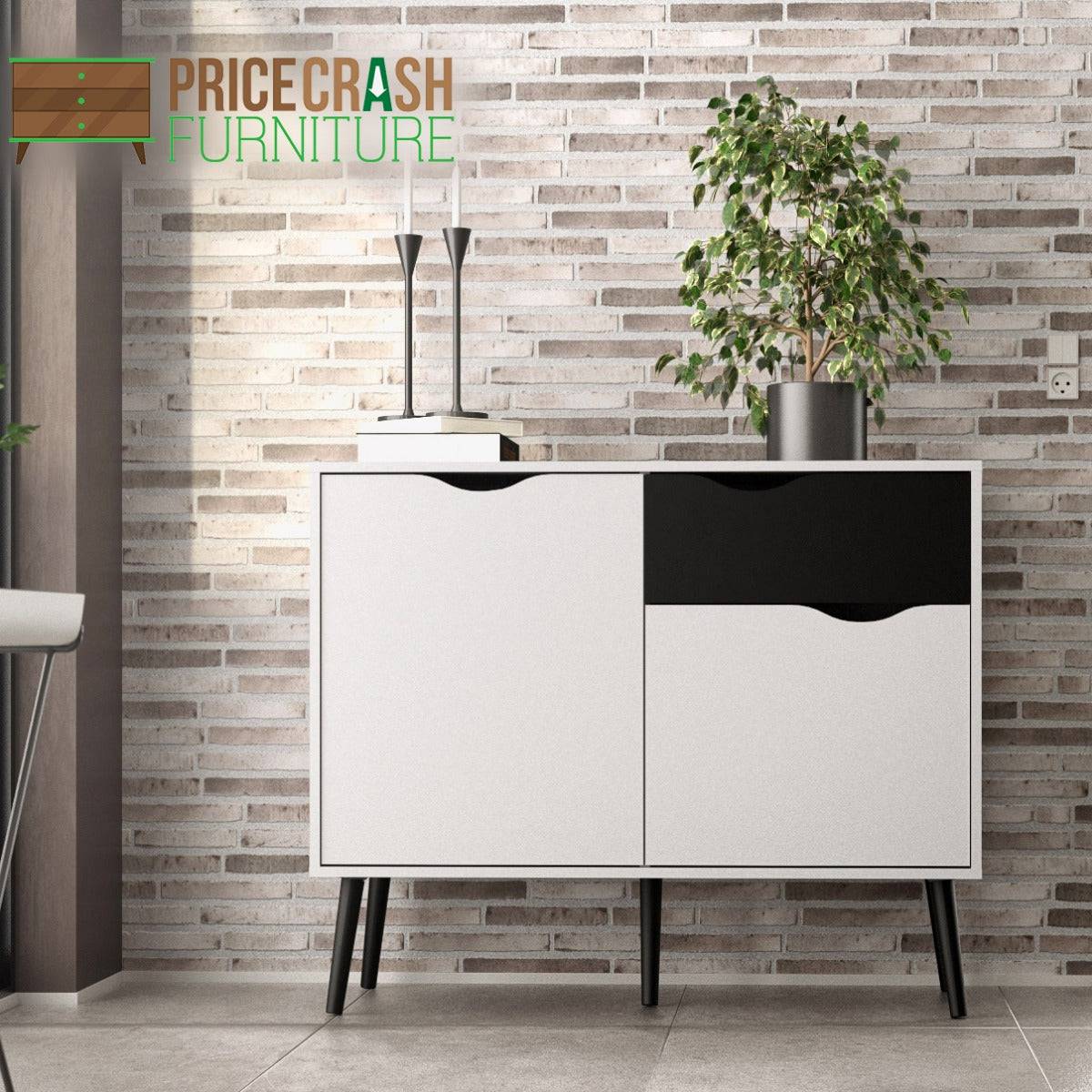 Oslo Sideboard - Large - 3 Drawers 2 Doors In White And Oak - Price Crash Furniture