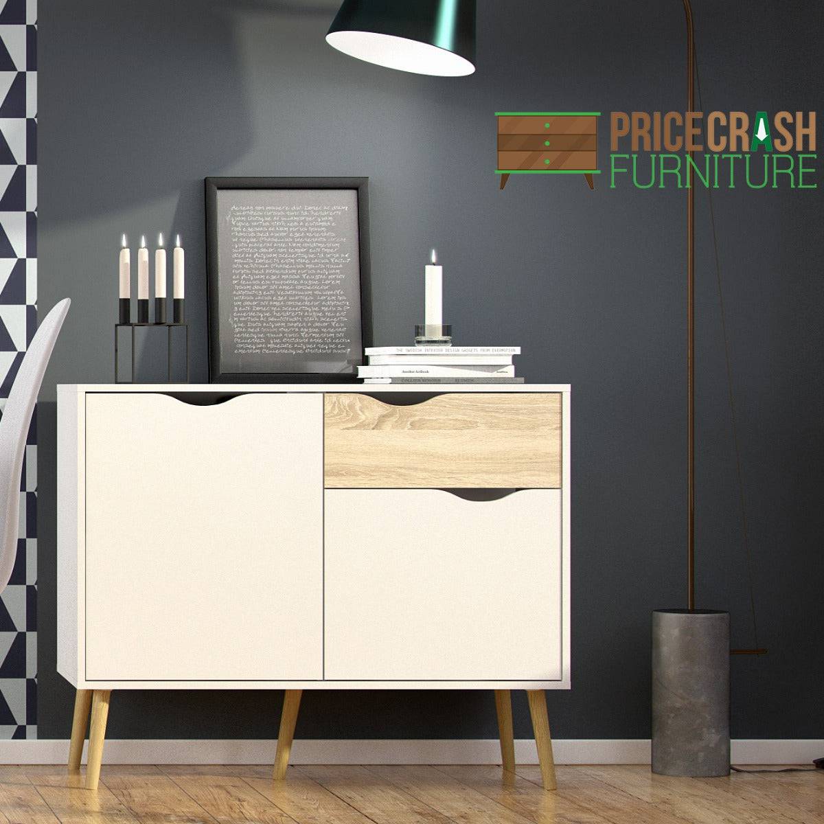 Oslo Sideboard - Small - 1 Drawer 2 Doors In White And Oak - Price Crash Furniture