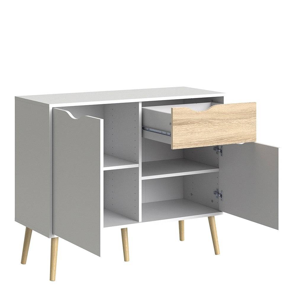 Oslo Sideboard - Small - 1 Drawer 2 Doors In White And Oak - Price Crash Furniture