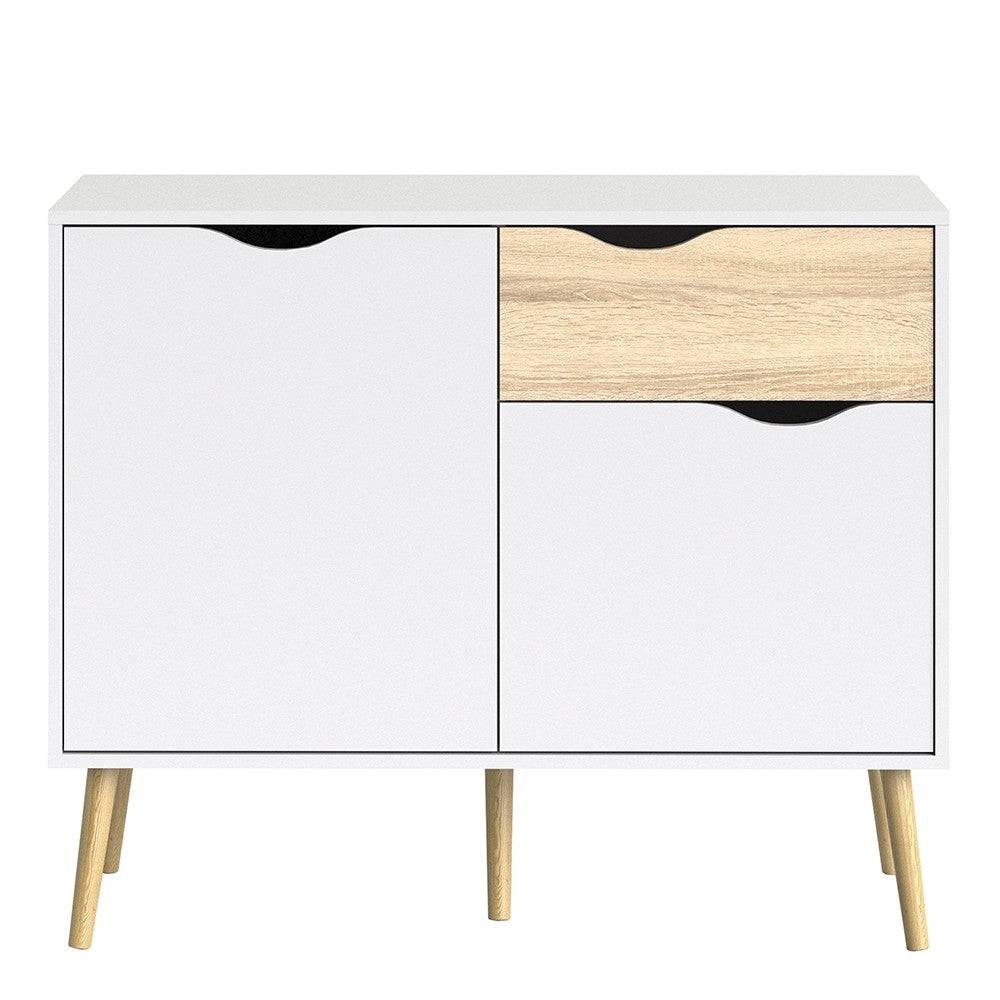 Oslo Sideboard - Small - 1 Drawer 2 Doors In White And Oak - Price Crash Furniture