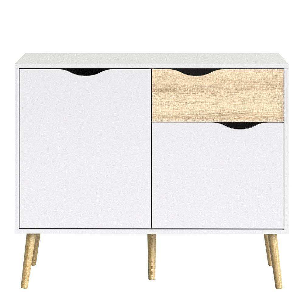 Oslo Sideboard - Small - 1 Drawer 2 Doors In White And Oak - Price Crash Furniture