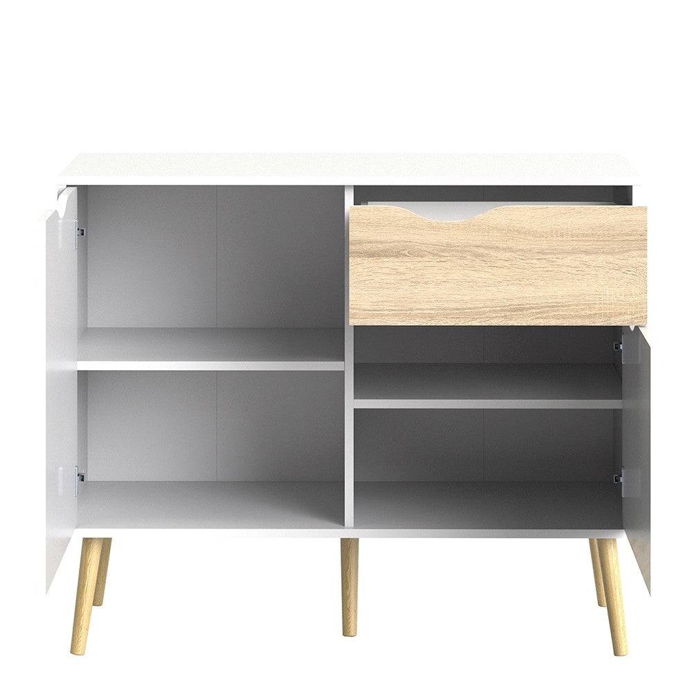 Oslo Sideboard - Small - 1 Drawer 2 Doors In White And Black Matt - Price Crash Furniture