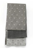 Pack of 3 Kitchen Tea Towels With A Grey Heart Print Design - Price Crash Furniture