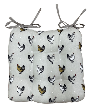 Padded Seat Pad With Ties With A Chicken Print Design - Price Crash Furniture