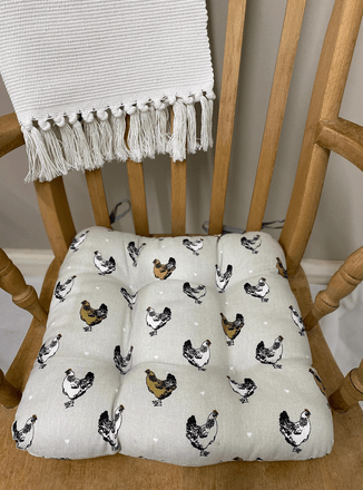 Padded Seat Pad With Ties With A Chicken Print Design - Price Crash Furniture