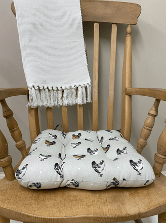 Padded Seat Pad With Ties With A Chicken Print Design - Price Crash Furniture
