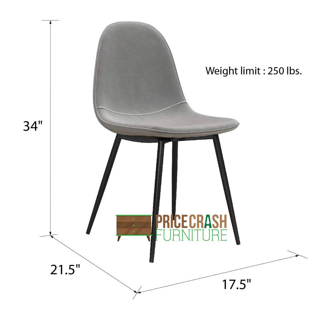 Pair of Calvin Upholstered Dining Chairs in Grey by Dorel - Price Crash Furniture