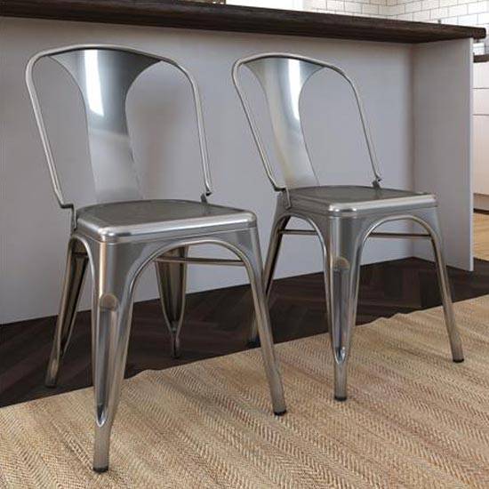 Pair of Finn Metal Dining Chairs in Grey by Dorel - Price Crash Furniture