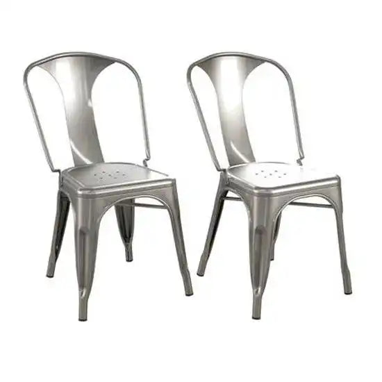 Pair of Finn Metal Dining Chairs in Grey by Dorel - Price Crash Furniture