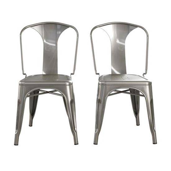 Pair of Finn Metal Dining Chairs in Grey by Dorel - Price Crash Furniture